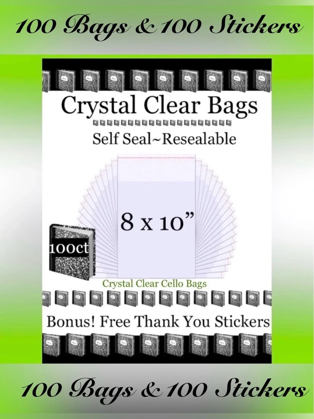 8x10”~100ct Clear Self Seal Poly Bags 📚🆕📚W/Free 100ct Thank You Stickers